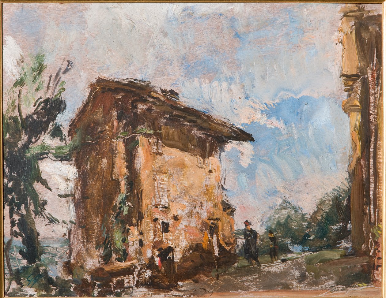 Et gårdshus (olje på kryssfiner) av Giuseppe Graziosi