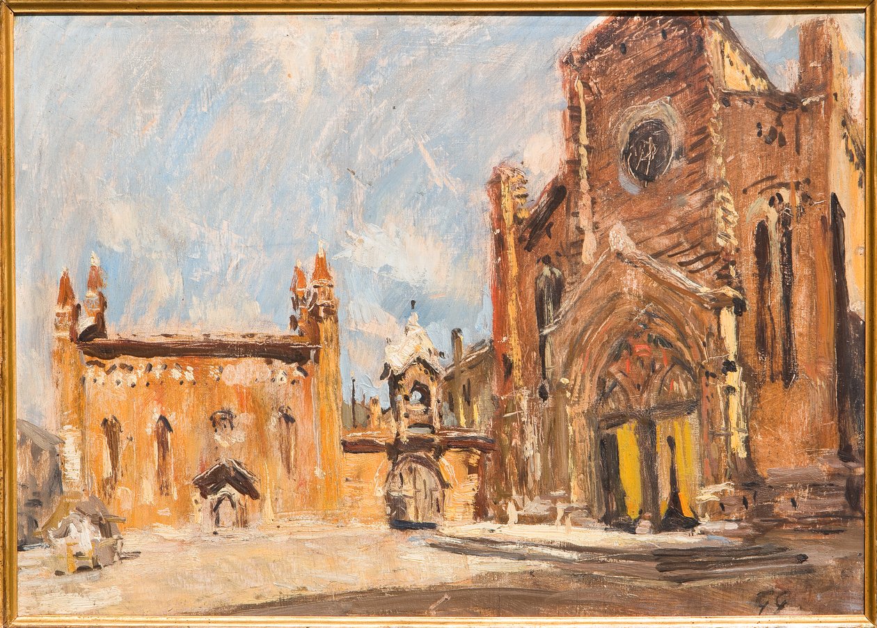 Square i Verona (olje på kryssfiner) av Giuseppe Graziosi
