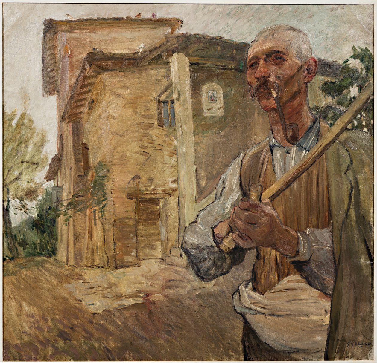 Mann med pipe (olje på lerret) av Giuseppe Graziosi
