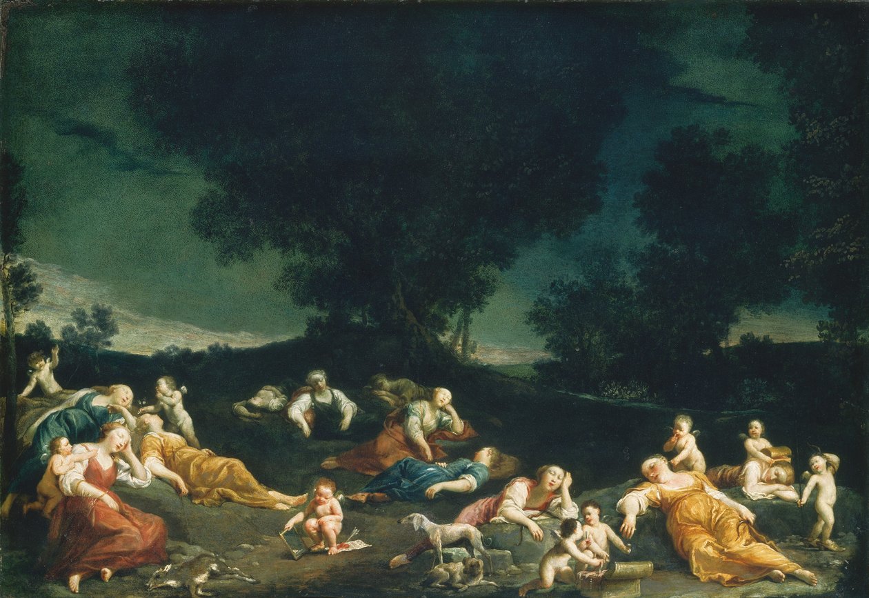 Amorer avvæpner sovende nymfer av Giuseppe Maria Crespi
