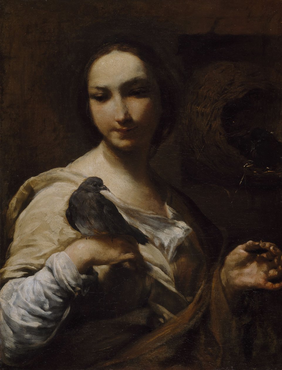 Pike som holder en due, 1721-27. av Giuseppe Maria Crespi