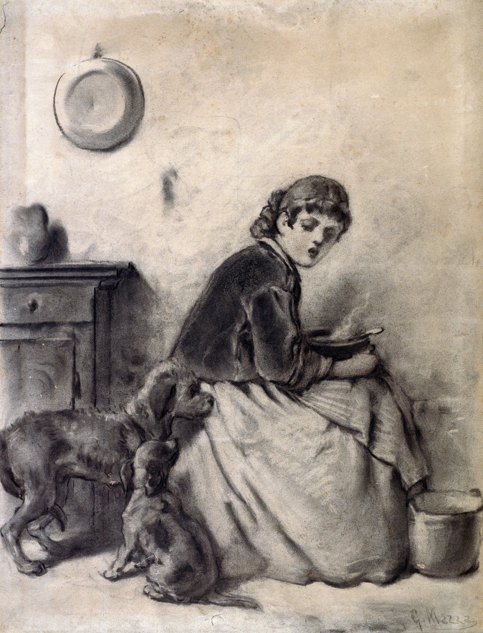Kvinne med hunder av Giuseppe Mazza
