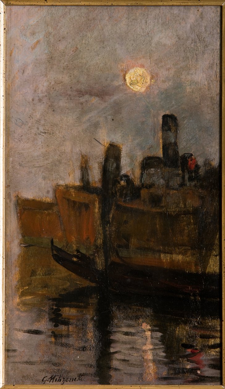 Venetian Canal (olje på papp) av Giuseppe Miti Zanetti
