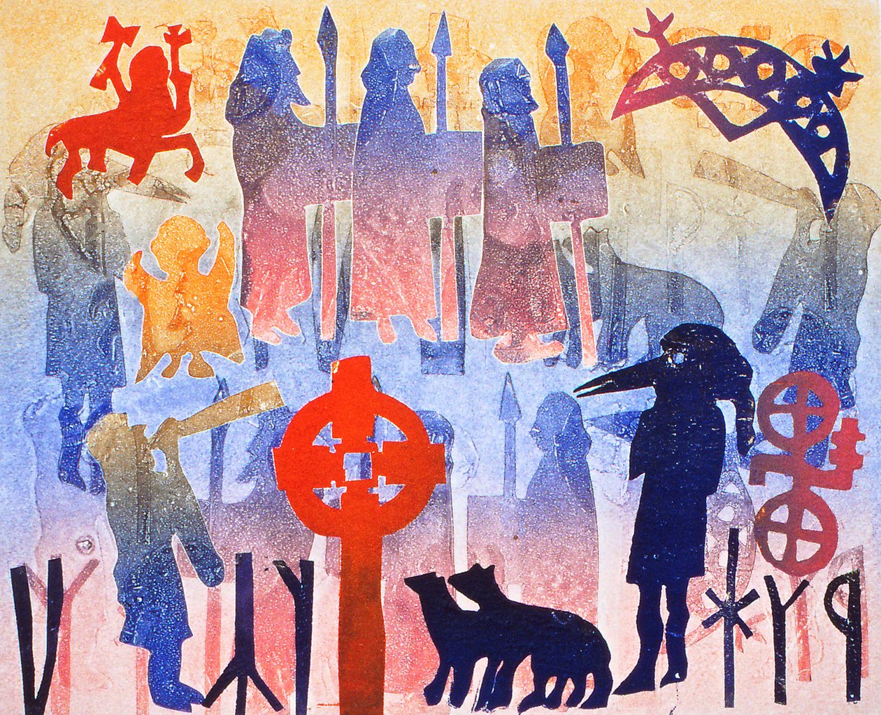 Rainbow Days, 2000 (monoprint) av Gloria Wallington