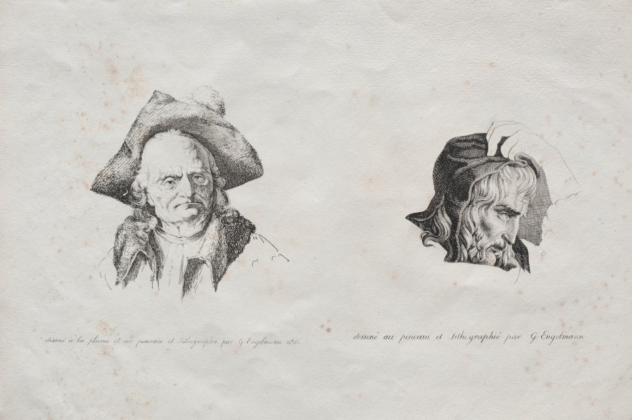Samling av litografiske essays: To hoder av Godefroy Engelmann