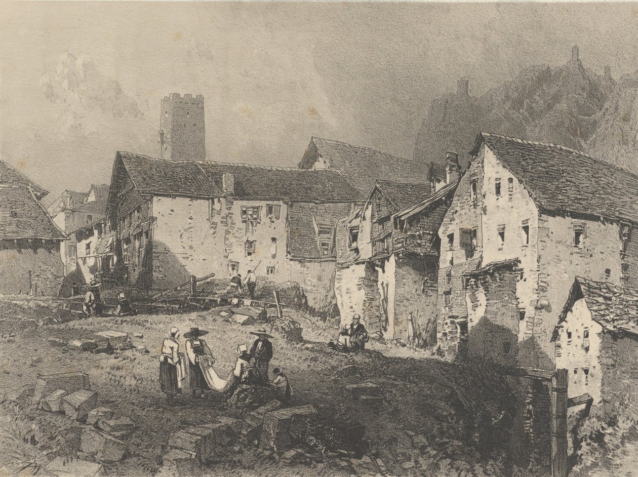 Utsikt over en fjellandsby, ca. 1829-33. av Godefroy Engelmann
