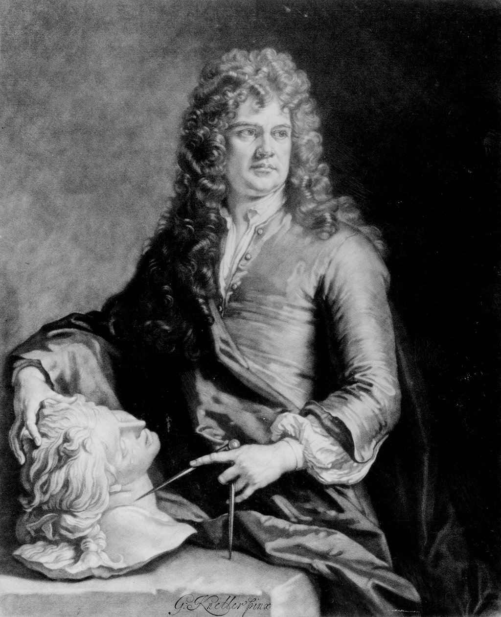 Grinling Gibbons (1648-1721), gravert av J. Smith av Godfrey Kneller