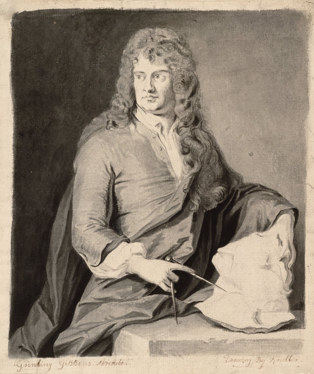 Portrett av Grinling Gibbons (1648-1721) av Godfrey Kneller