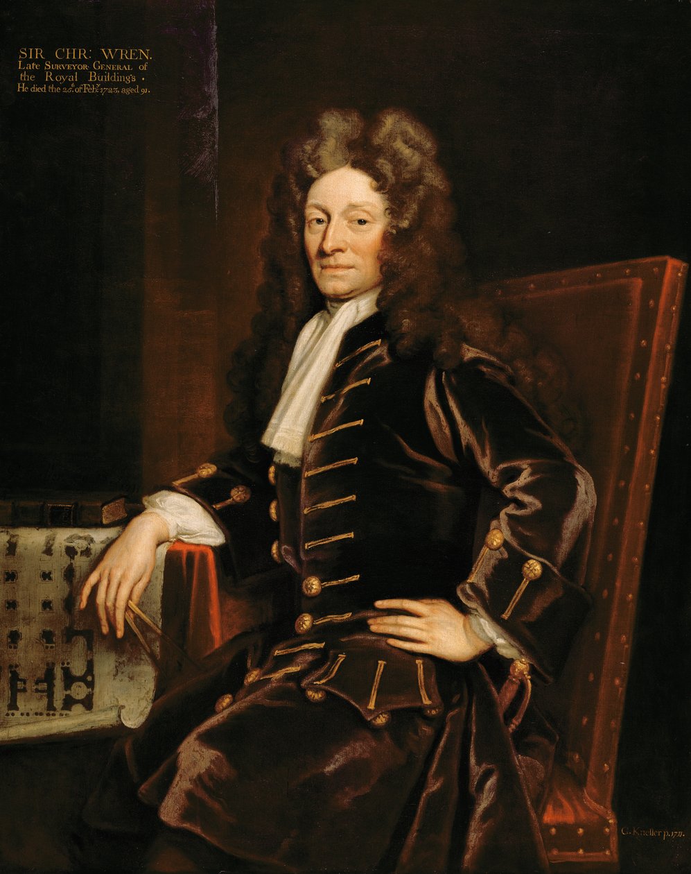 Portrett av Sir Christopher Wren (1632-1723) 1711 av Godfrey Kneller