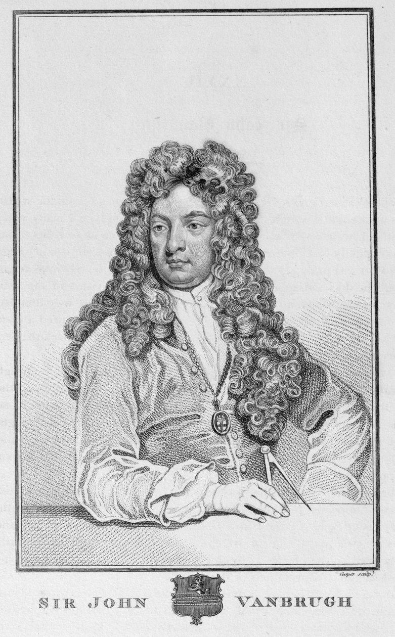 Sir John Vanbrugh (1664-1726), gravert av Richard Cooper av Godfrey Kneller