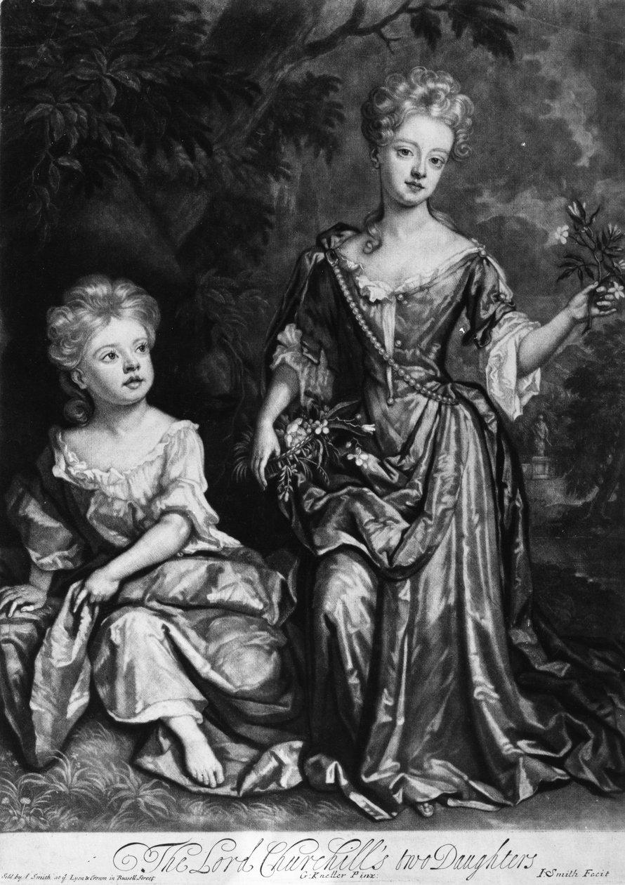 Lord Churchills to døtre, mezzotint av John Smith, ca. 1690 (mezzotint) av Godfrey Kneller