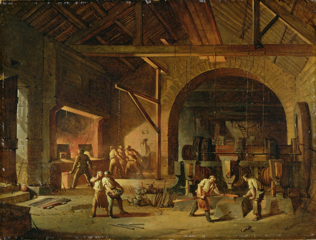 Interiør i et jernverk, 1850 av Godfrey Sykes