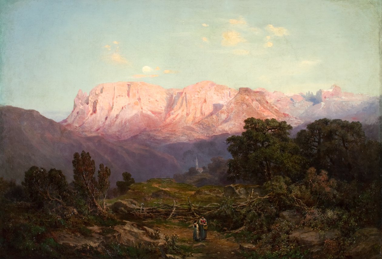 Schlern med Rosengarten sett fra Rampeun av Gottfried Seelos