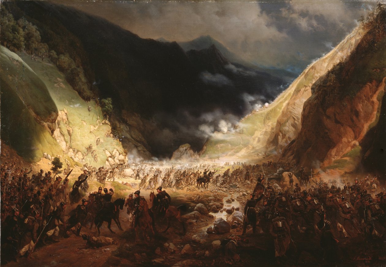 Slaget ved Rothenthurm-passet, 1871 av Gottfried Willewalde