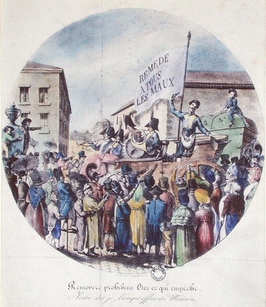 The Charlatan (farge litho) av Gottfried or Godefroy Engelmann