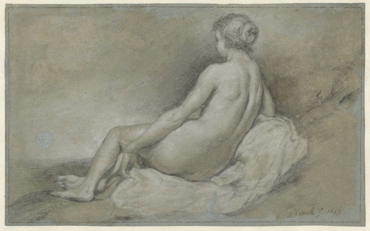 Sittende naken kvinne, sett bakfra av Govert Flinck