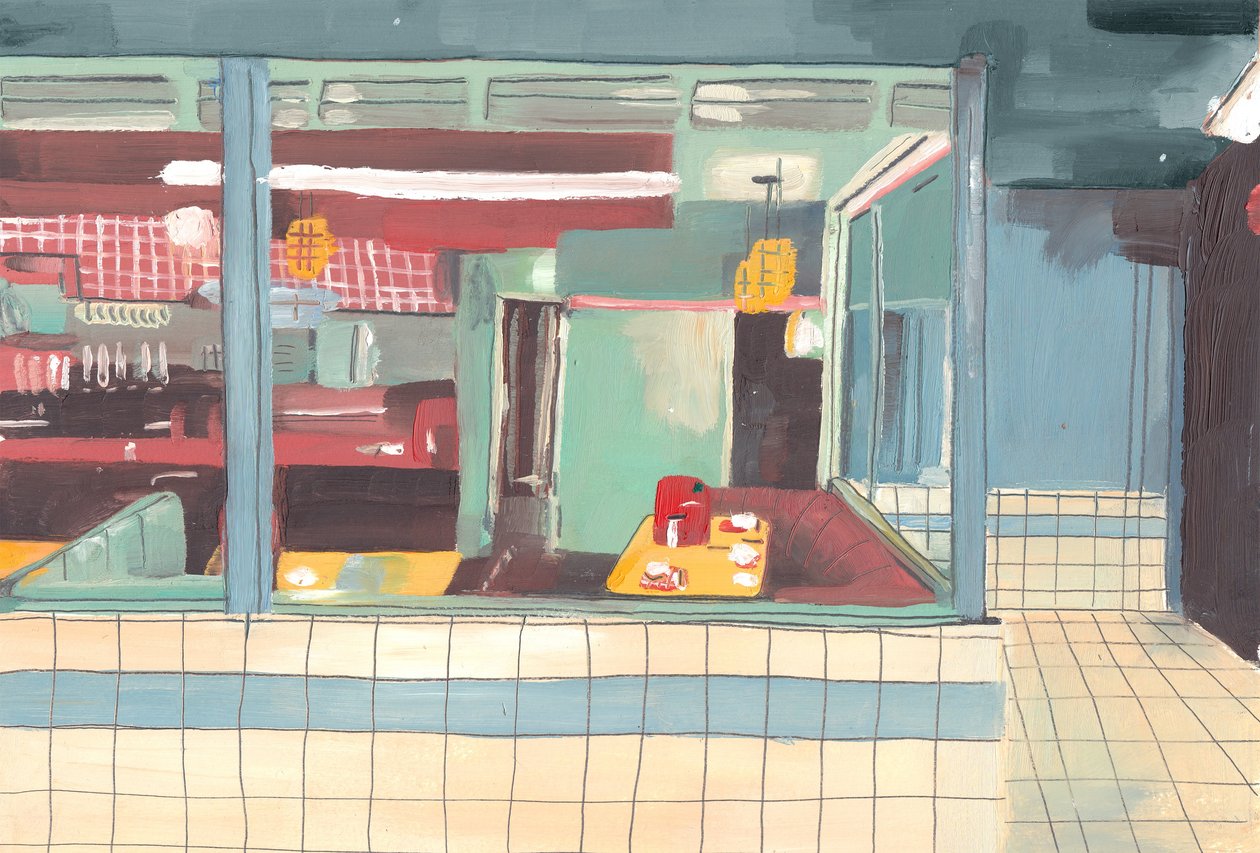 Diner, 2012 (olje på papir) av Grace Helmer