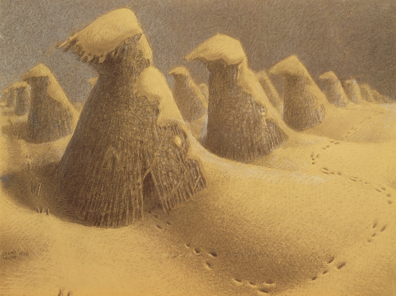 januar 1938 (kull og kritt) av Grant Wood