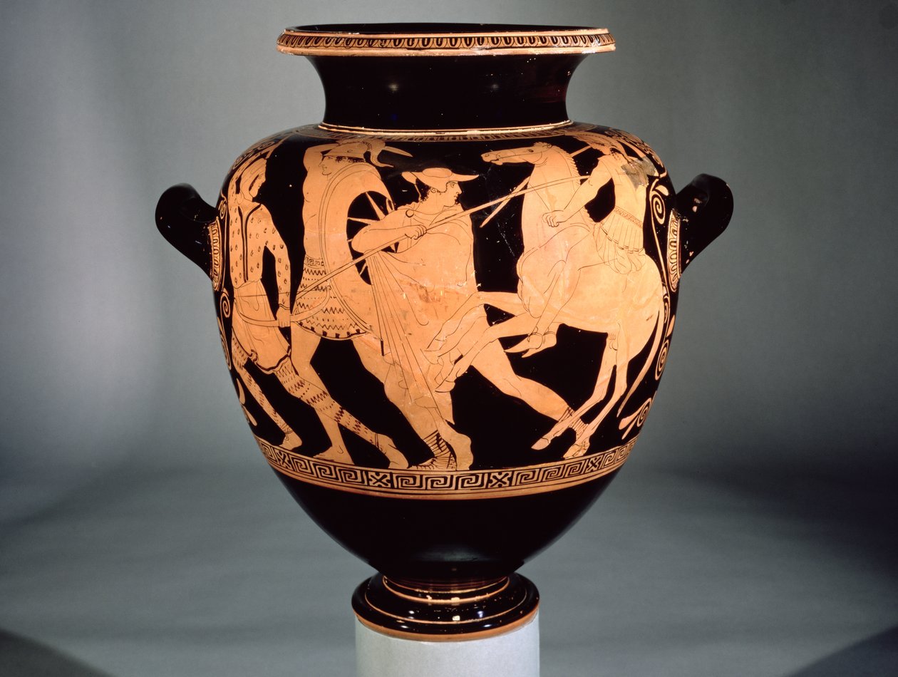 Lofts rød-figur amfora som viser amasoner og grekere (keramikk) av Greek