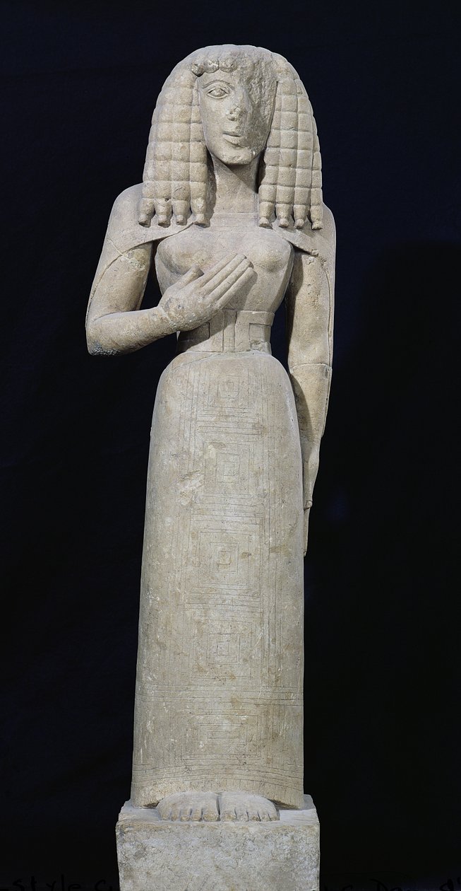 Kvinnestatue, kjent som Auxerre-gudinnen, ca. 640-630 f.Kr. (kalkstein) (se 164695 for detaljer) av Greek