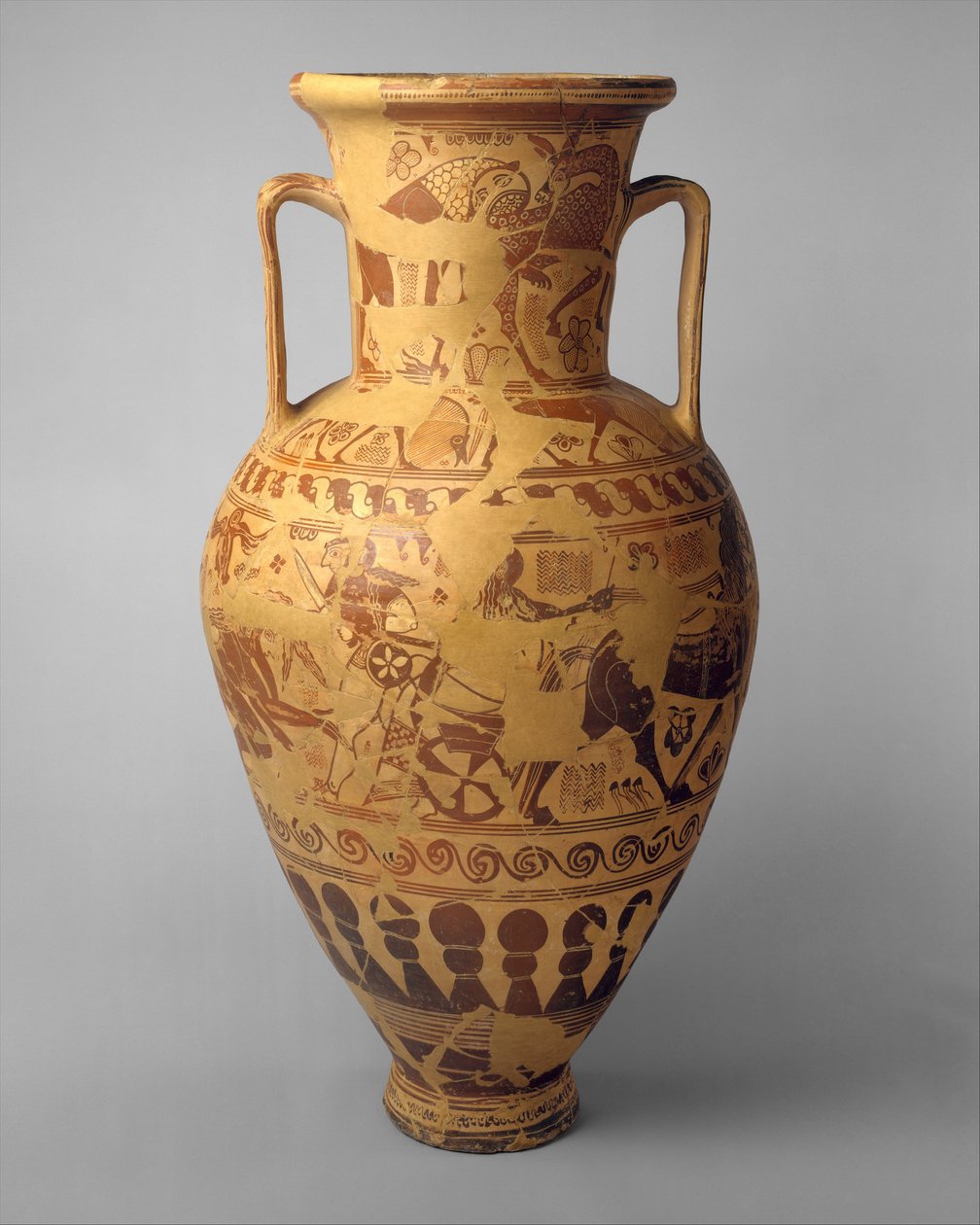 Terracotta hals-amfora oppbevaringskrukke, ca. 650 f.Kr. (terrakotta) av Greek