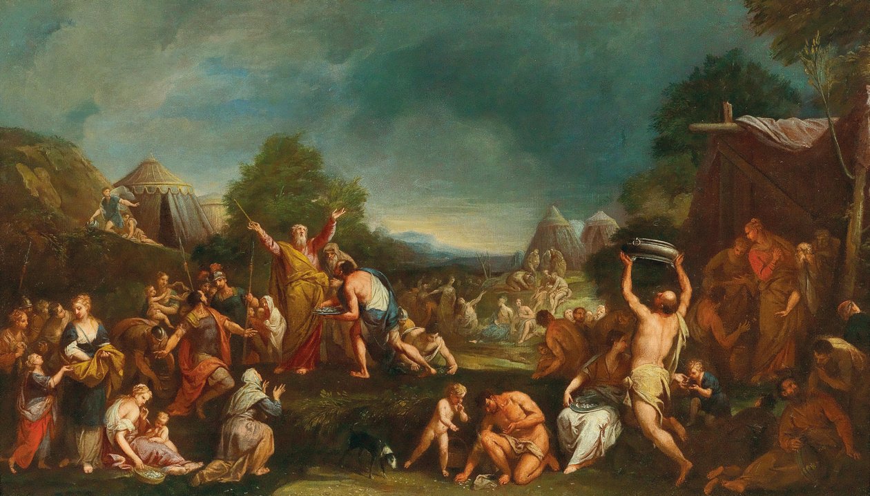 Israelittene samler Manna. av Gregorio Lazzarini