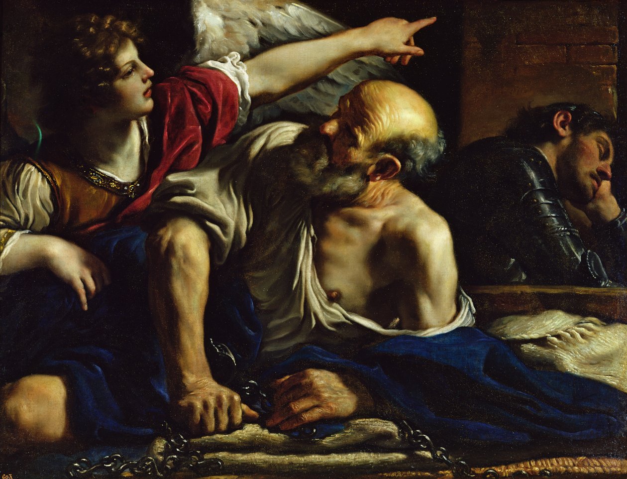 St. Peter frigjort av en engel av Giovanni Francesco Barbieri