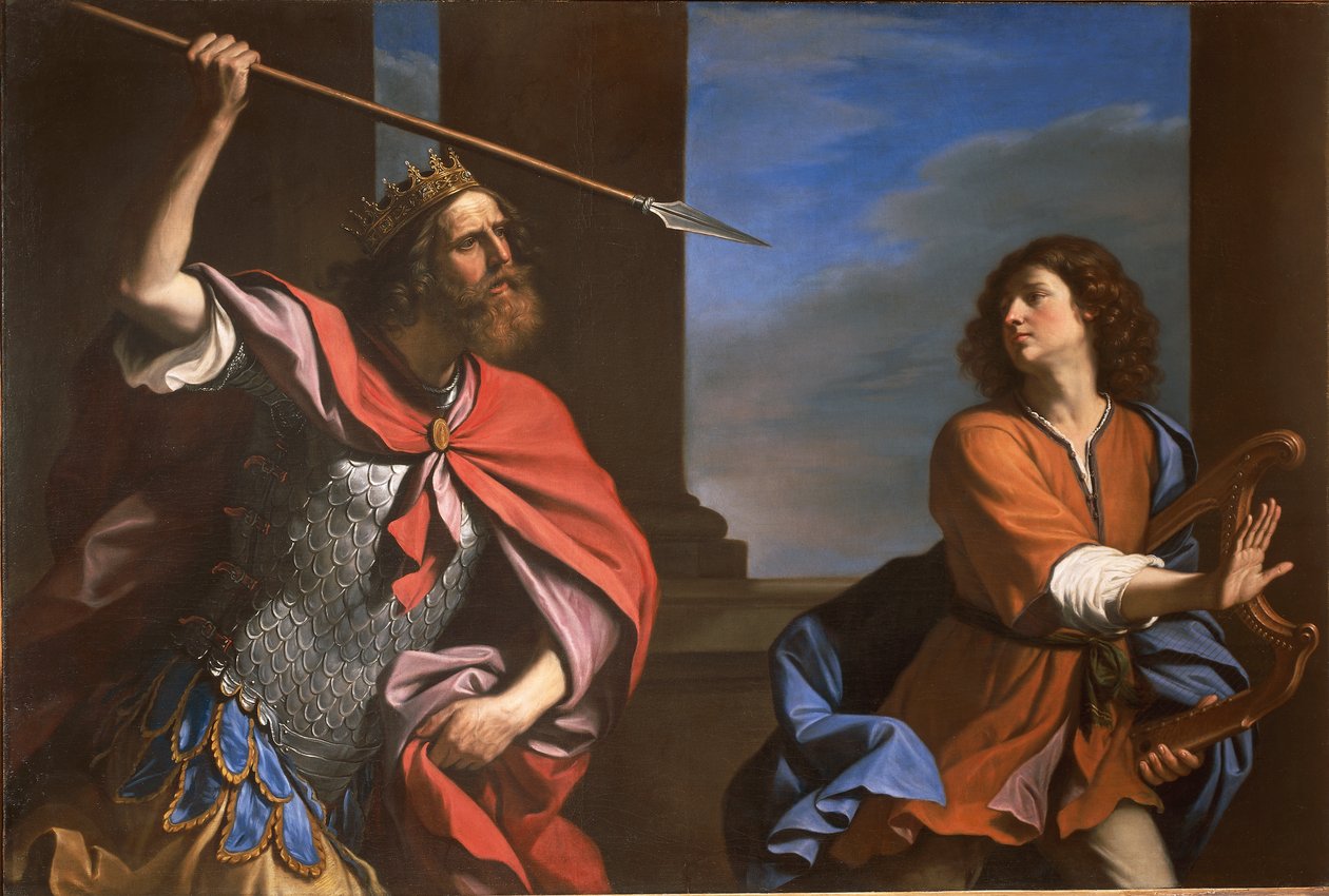 Saul angriper David (olje på lerret) av Guercino