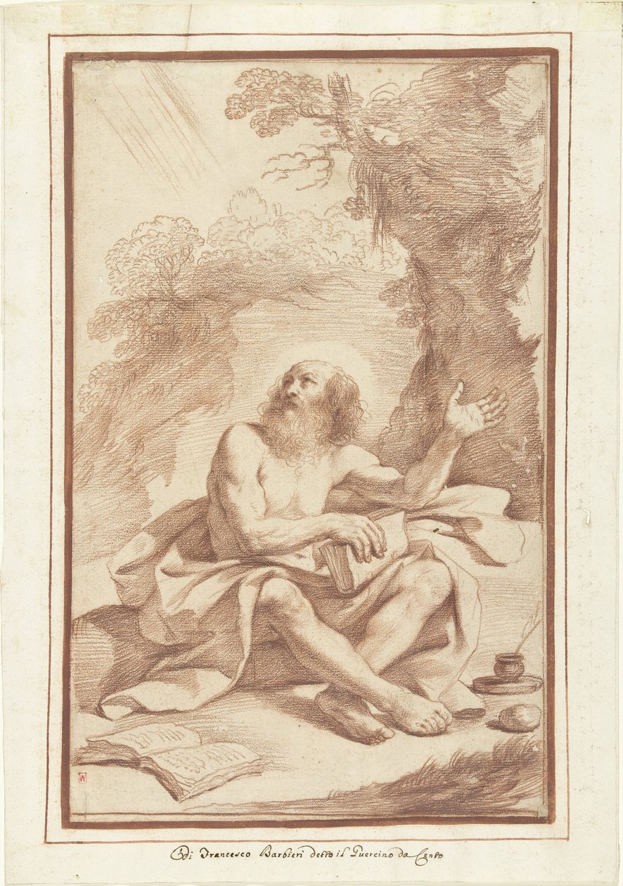 Saint Jerome i ørkenen av Guercino (attributed to)