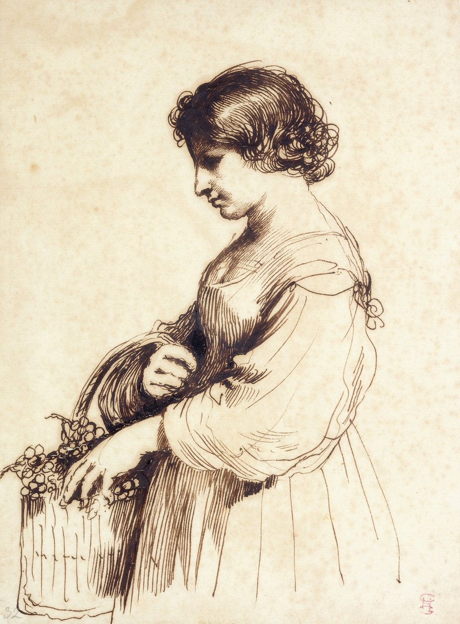 En ung kvinne som holder en fruktkurv, av Guercino