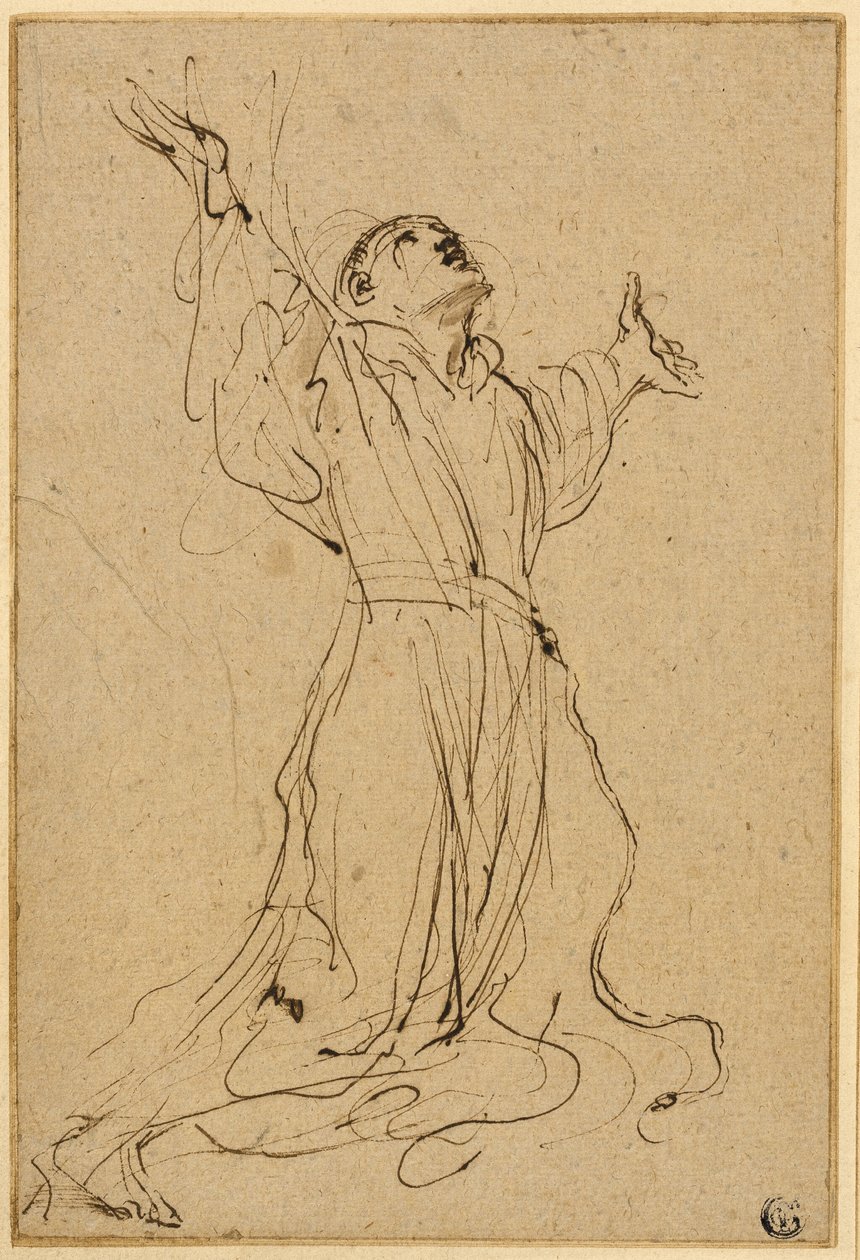Studie for Saint Francis mottar Stigmata av Guercino