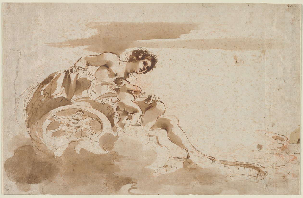 Venus og Amor i en vogn av Guercino