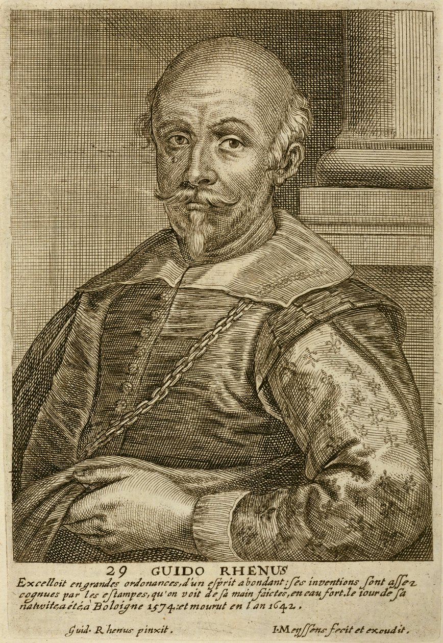 Selvportrett, plate 29 fra en serie portretter av kunstnere, gravert av Joannes Meyssens (1612-70) av Guido Reni