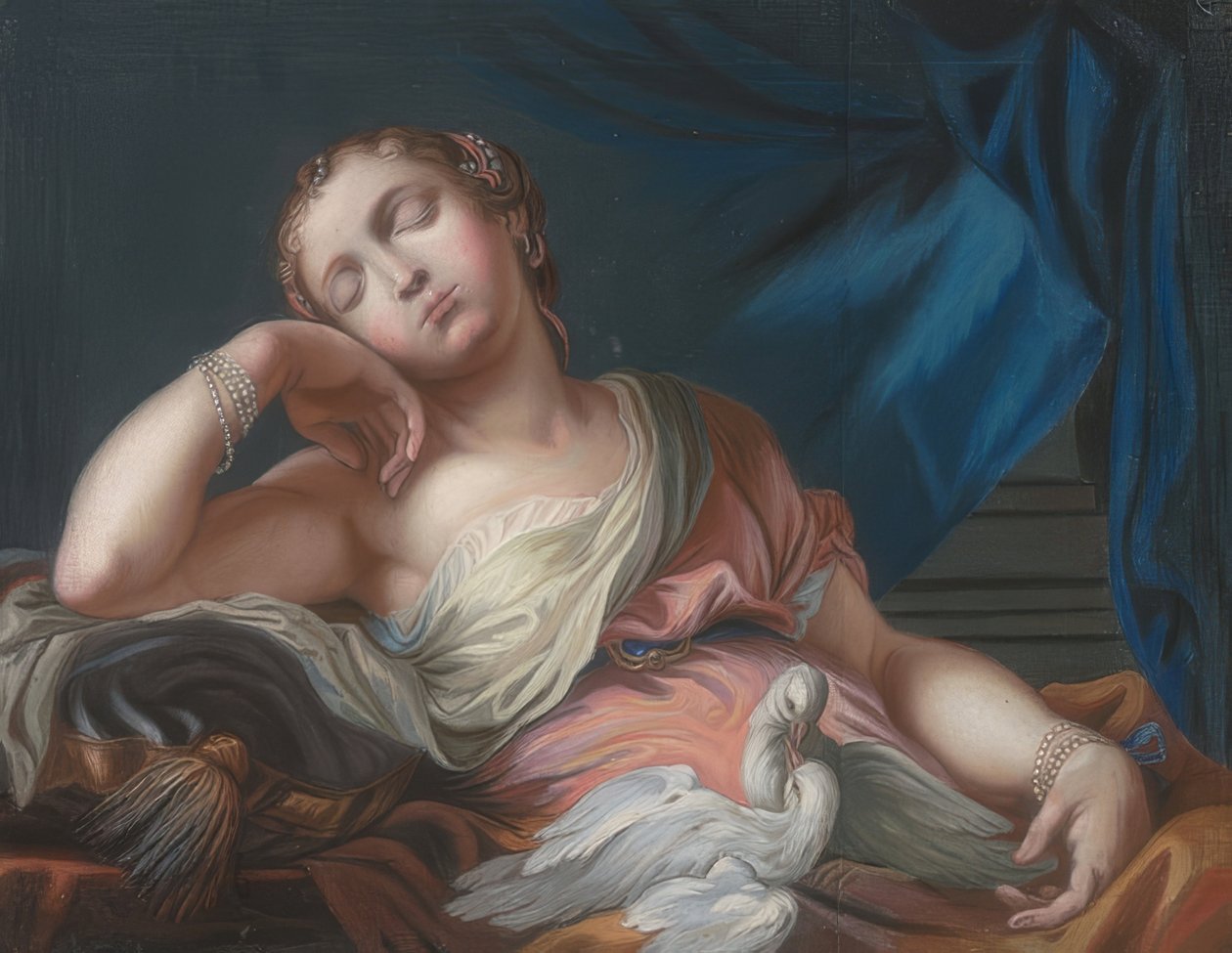 Sovende Venus med to turtlingduer av Guido Reni