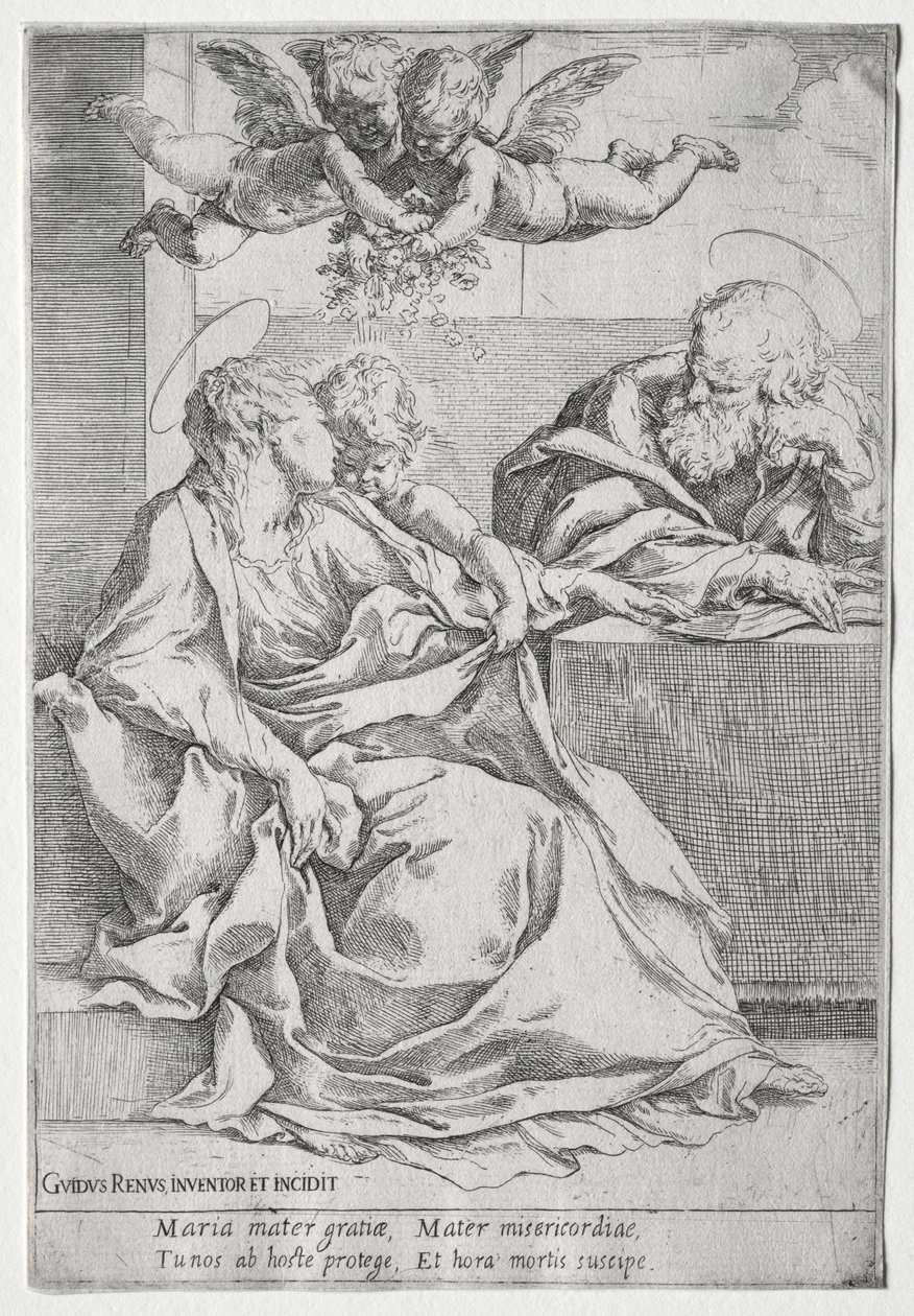 Den hellige familie med to engler. av Guido Reni