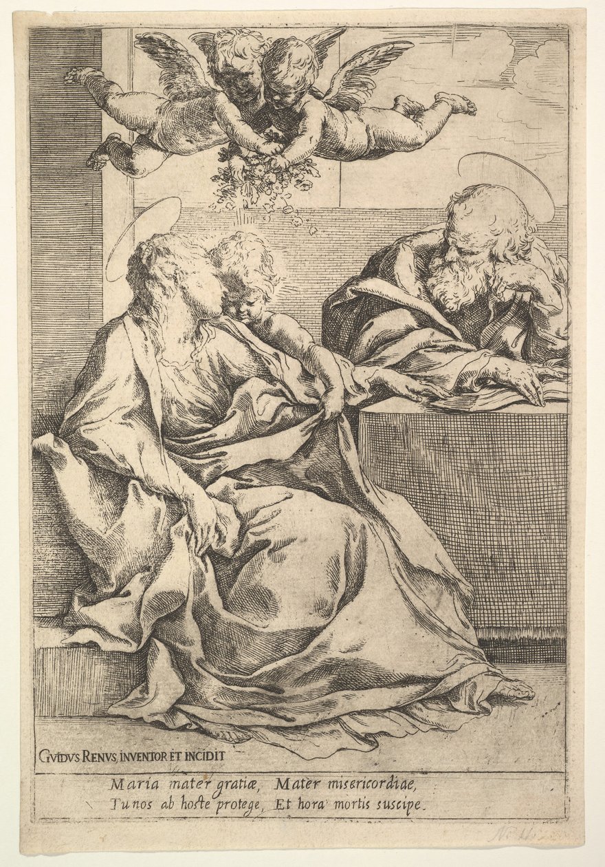 Den hellige familie med to engler. av Guido Reni