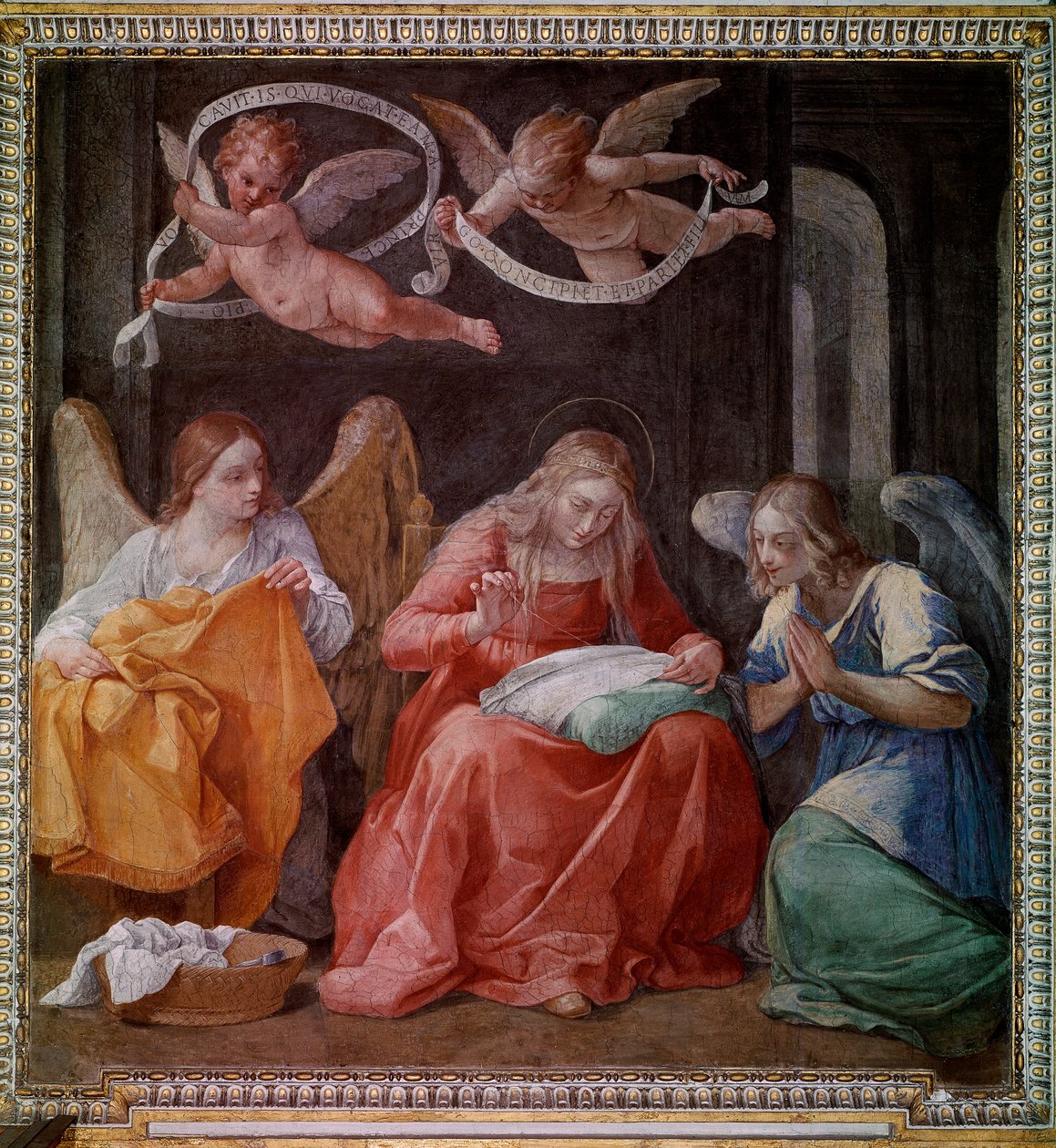 Jomfruen syr med to engler (fresco av Guido Reni