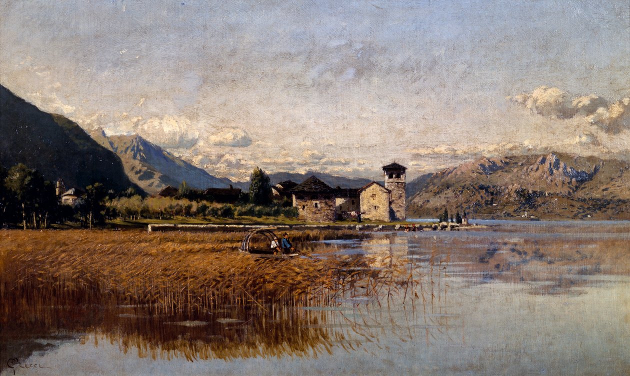 Lake Mezzola (olje på lerret) av Guido Ricci