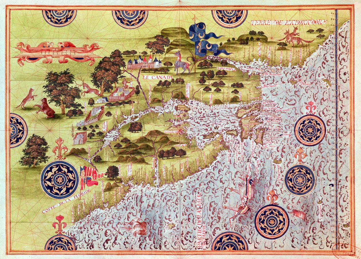 Fol.57v Kart over Canada og Florida, fra 