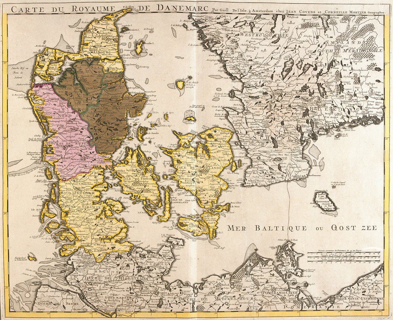 Kart over kongeriket Danmark (radering av Guillaume Delisle