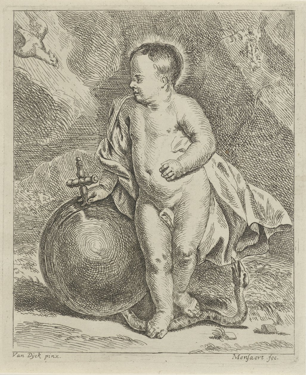 Kristusbarn med jordklode og slange av Guillaume Pierre Mensaert