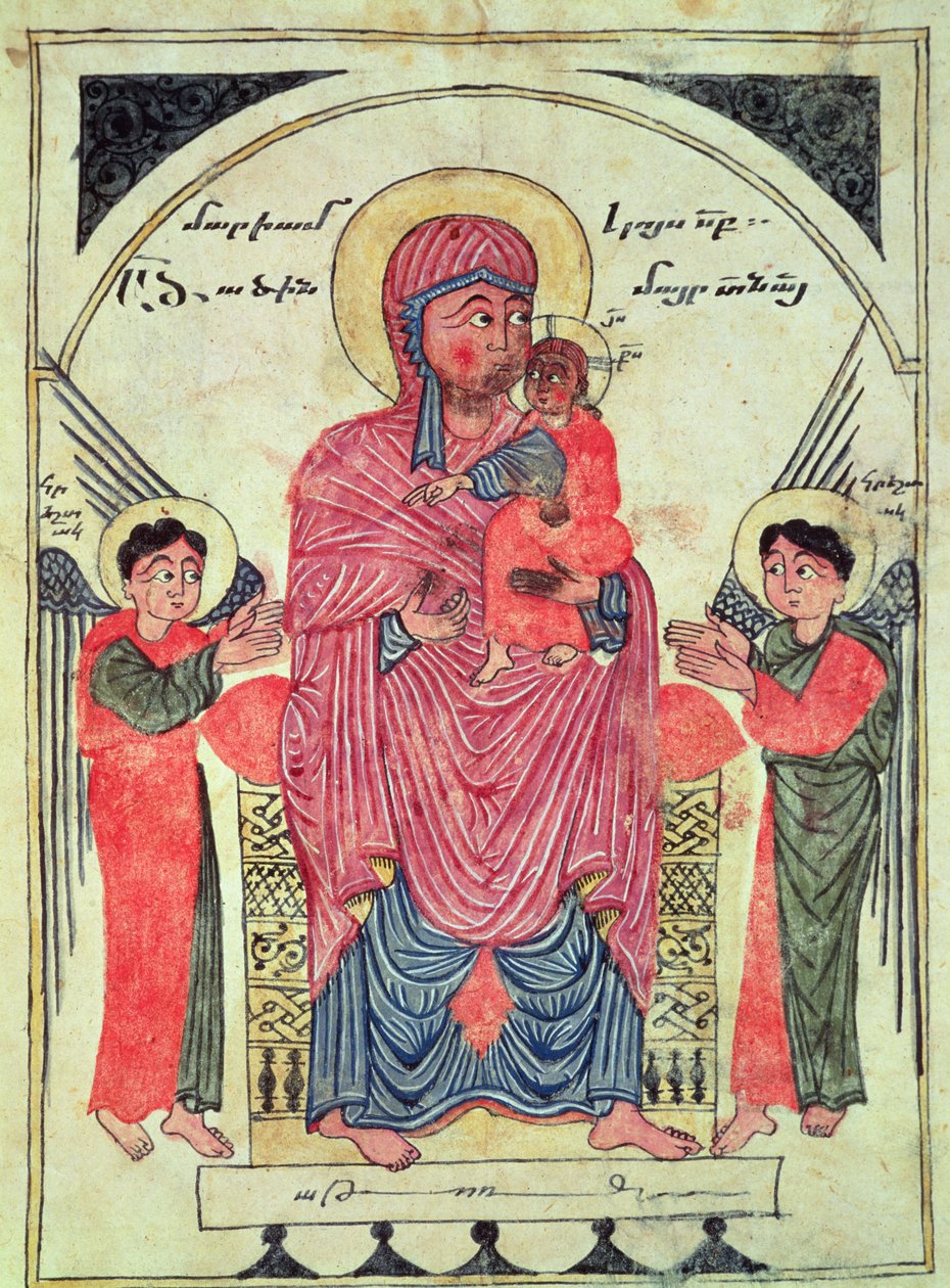 Ms 481 fol.8v Jomfru og barn med engler, fra et evangelium, 1330 av Guirages