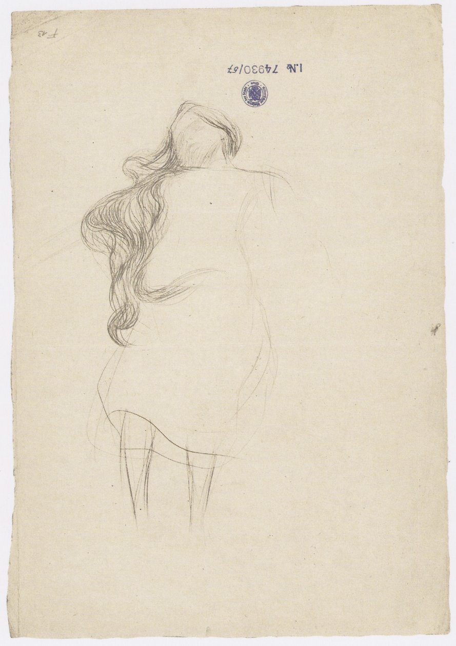 Kledd flytende kvinne med hengende hår av Gustav Klimt