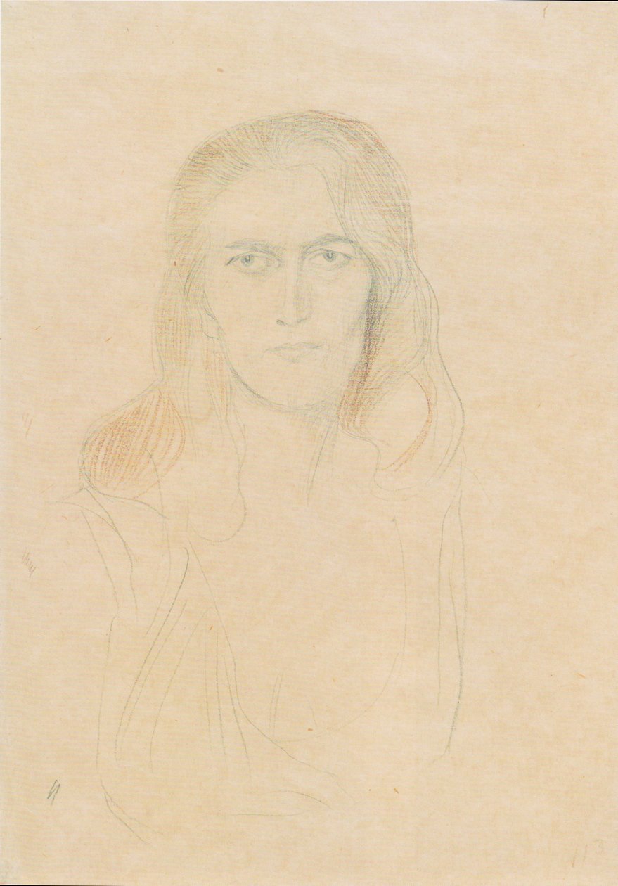 Halvlang portrett av en kvinne foran (Erinnye) av Gustav Klimt