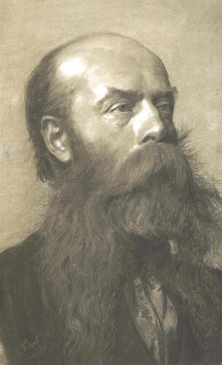 Halvlangt portrett av en skjegget mann i trekvartsprofil av Gustav Klimt