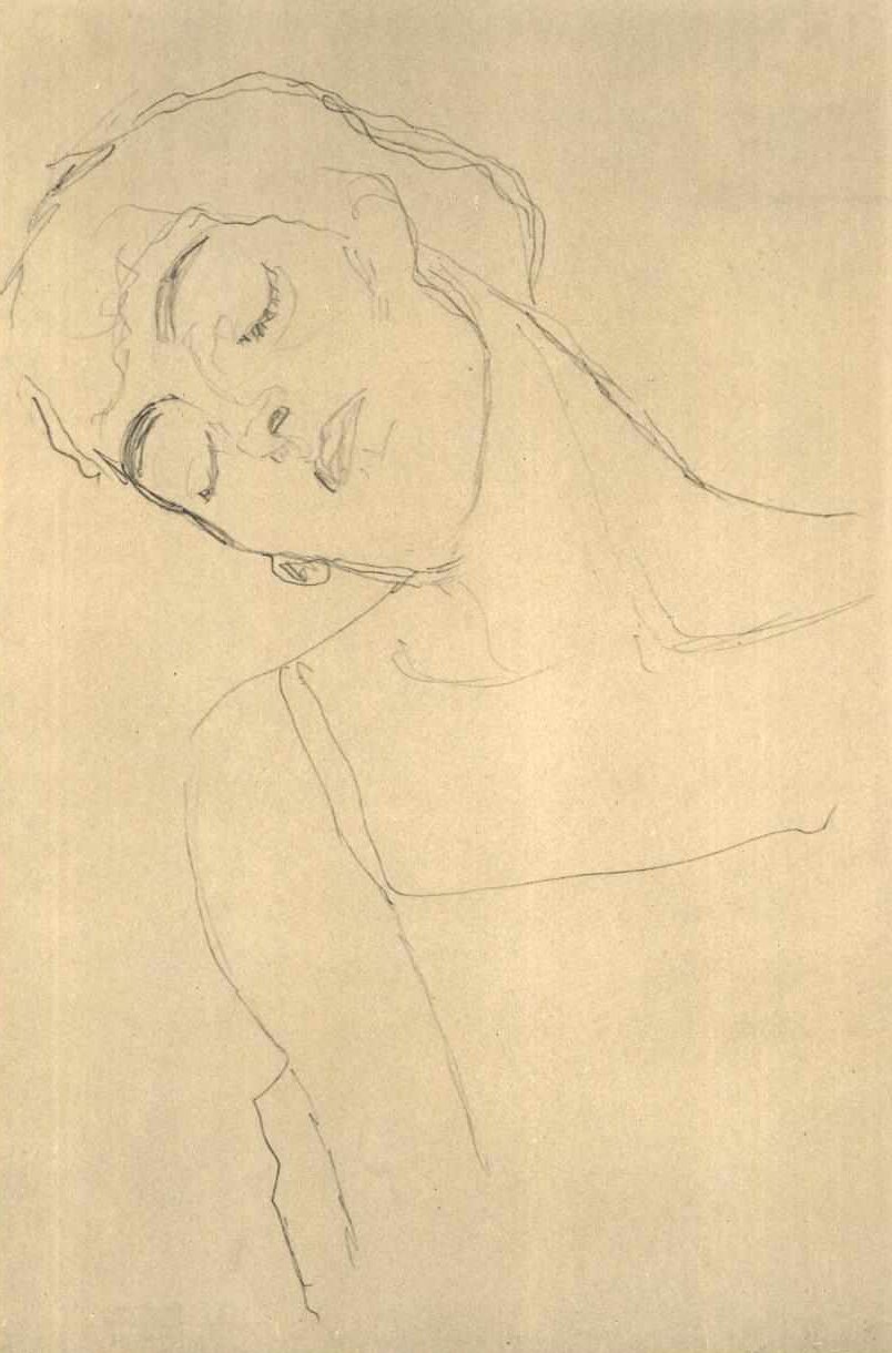 Halvlangt portrett med lukkede øyne av Gustav Klimt
