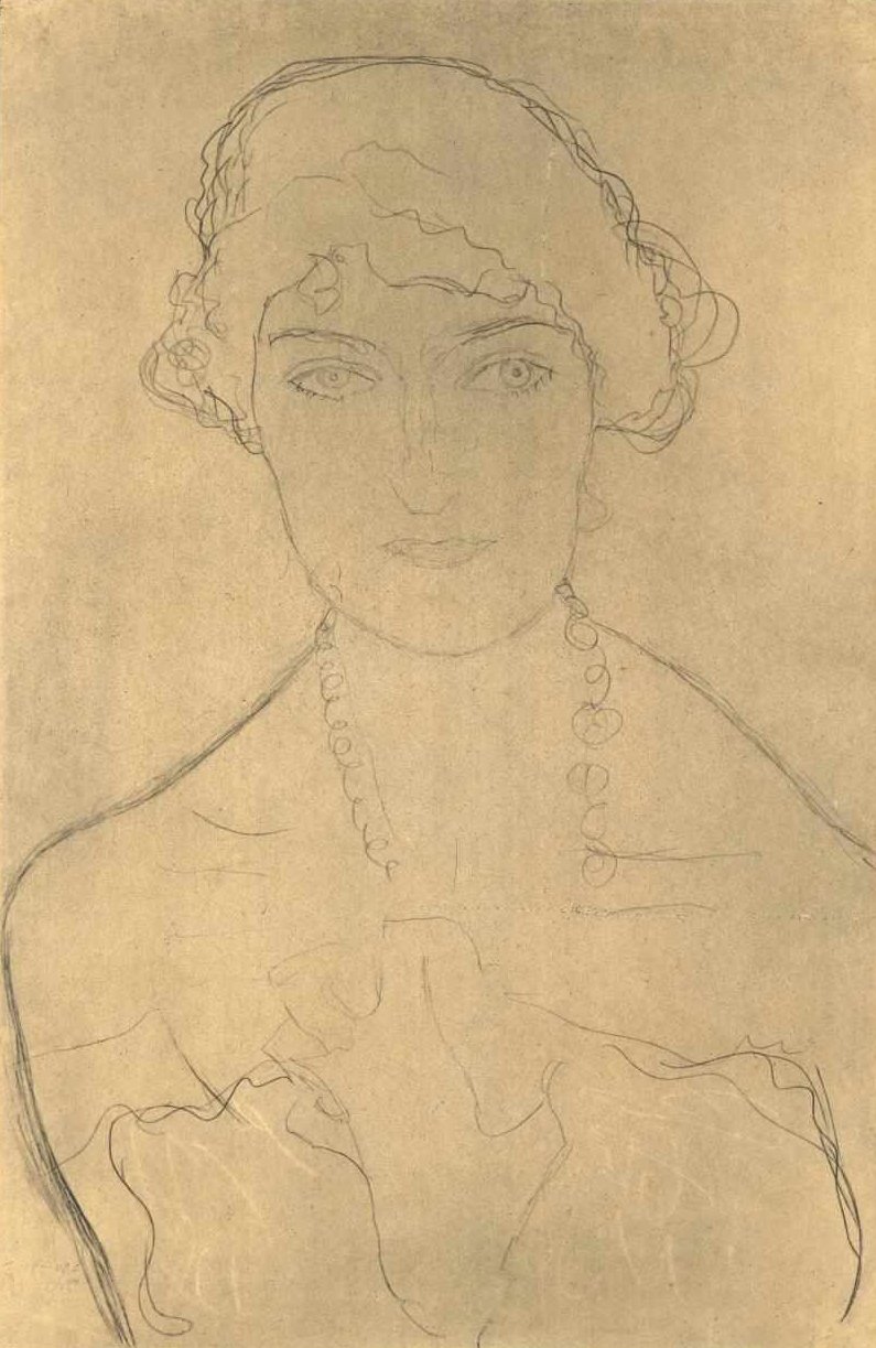 Halvlangt portrett foran med halskjede av Gustav Klimt