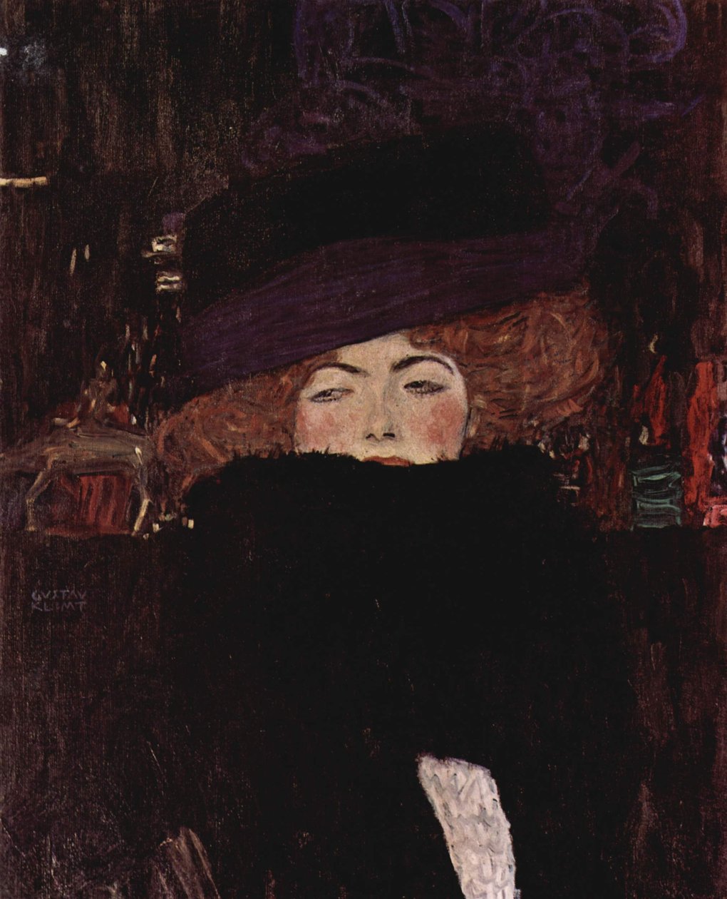 Dame med hatt og fjærboa av Gustav Klimt