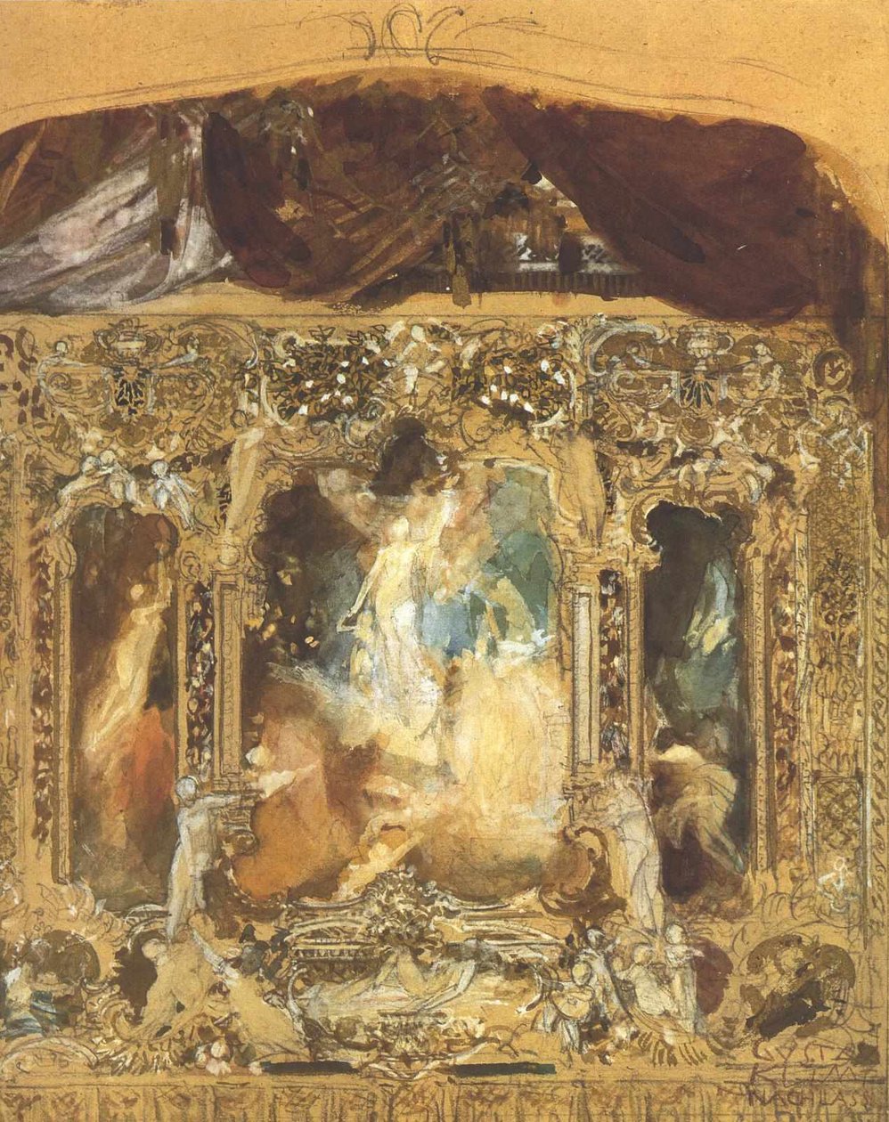 Design for et teatergardin av Gustav Klimt