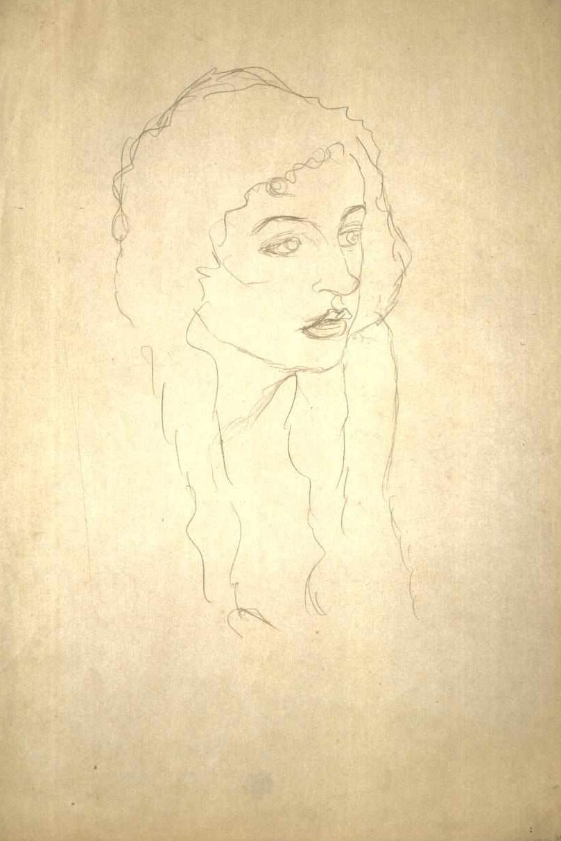 Kvinnens hode i trekvartsprofil av Gustav Klimt